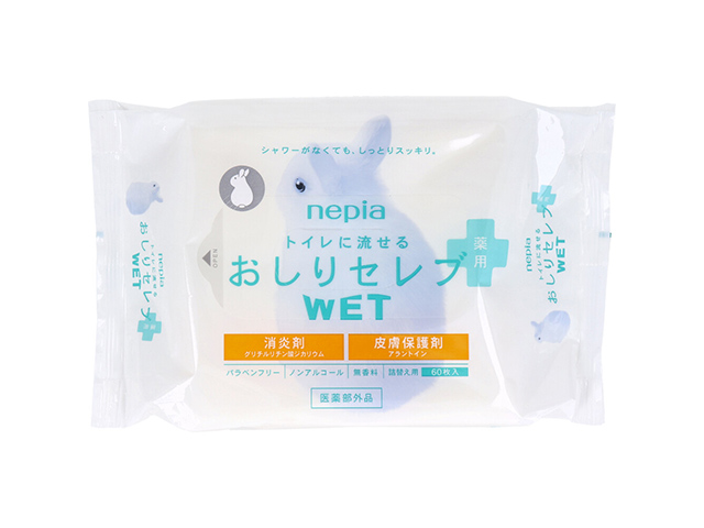ノンアルコールウエットティッシュ ネピア トイレに流せる薬用おしりセレブＷＥＴ 詰替用 60枚入りＸ5個