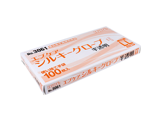 使い捨てポリ手袋 エブノ No.3061 エブケアシルキーグローブ 半透明 LLサイズ 100枚入りＸ10箱