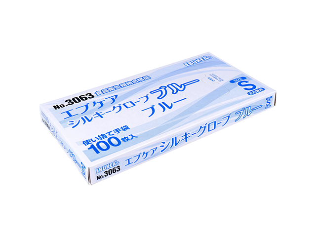 使い捨てポリ手袋 エブノ No.3063 エブケアシルキーグローブ ブルー Sサイズ 100枚入りＸ10箱