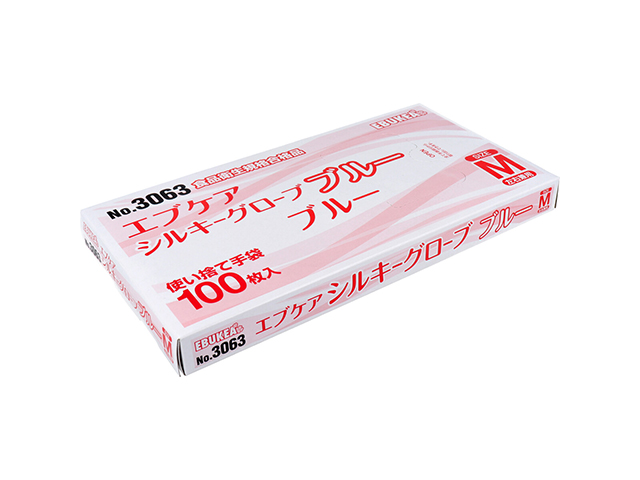使い捨てポリ手袋 エブノ No.3063 エブケアシルキーグローブ ブルー Mサイズ 100枚入りＸ10箱
