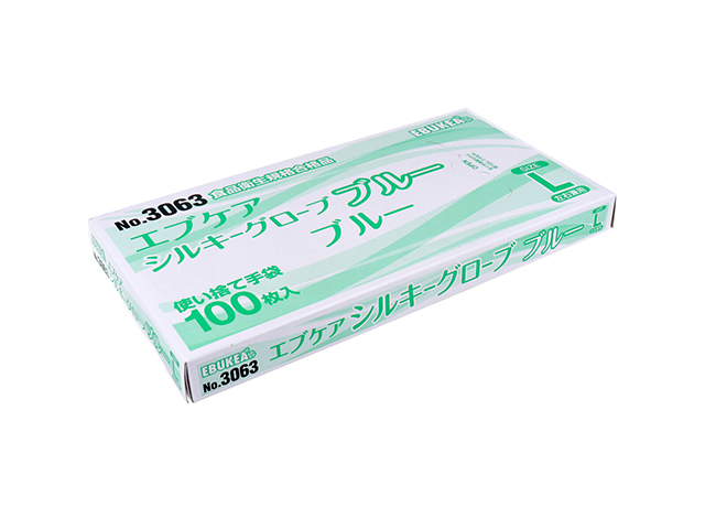 使い捨てポリ手袋 エブノ No.3063 エブケアシルキーグローブ ブルー Lサイズ 100枚入りＸ10箱