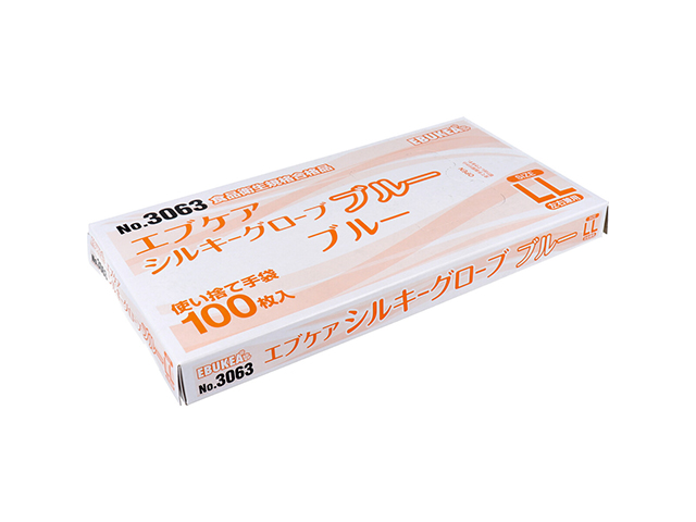 使い捨てポリ手袋 エブノ No.3063 エブケアシルキーグローブ ブルー LLサイズ 100枚入りＸ10箱