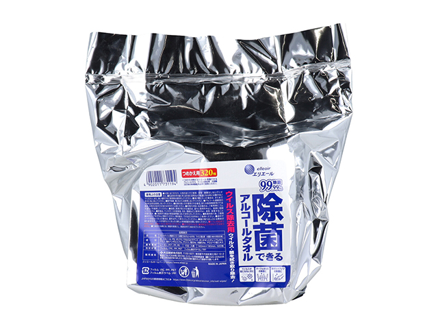 除菌ウェットティッシュ エリエール 除菌できるアルコールタオル ウイルス除去用 詰替用 大容量320枚入り