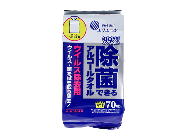 除菌ウェットティッシュ エリエール 除菌できるアルコールタオル ウイルス除去用 詰替用 70枚入りＸ12パック