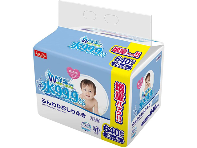 ベビー用おしりふき レック 水99.9％ ふんわりおしりふき 80枚 8個入り X3パック