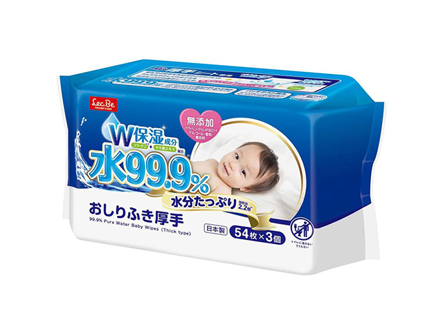 ベビー用おしりふき レック 水99.9％ 水分たっぷりおしりふき厚手 54枚 3個入り X8パック