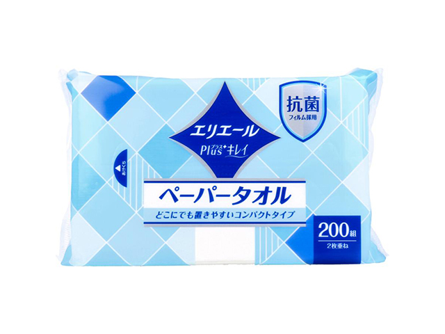 エリエール Plus+キレイ ペーパータオル コンパクトタイプ 200組 400枚入り X12パック