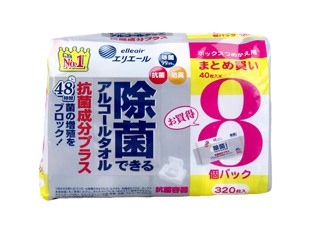 エリエール 除菌できるアルコールタオル 抗菌成分プラス ボックスタイプ詰替用 40枚 8個入りX2パック