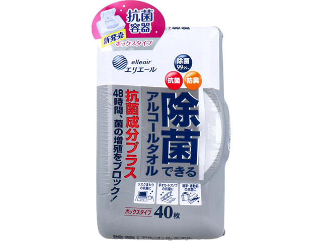エリエール 除菌できるアルコールタオル 抗菌成分プラス ボックスタイプ 本体 40枚入り X5箱