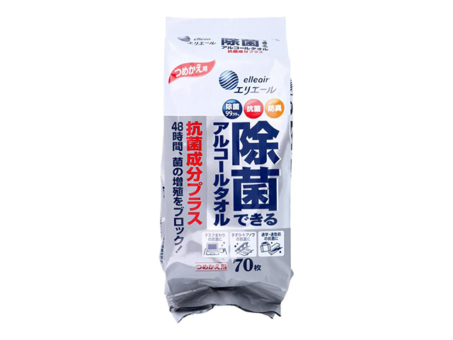 エリエール 除菌できるアルコールタオル 抗菌成分プラス ボトルタイプ詰替用 70枚入り X10パック