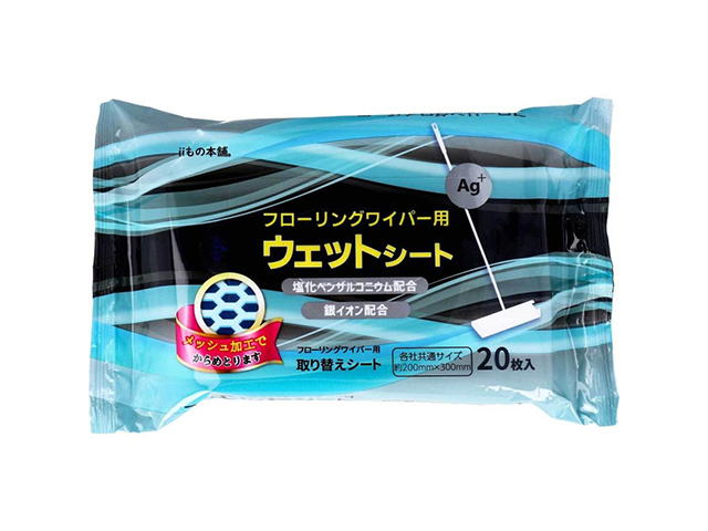 iiもの本舗 フローリングワイパー用 ウェットシート ウェットタイプ 無香料 20枚入り X20パック