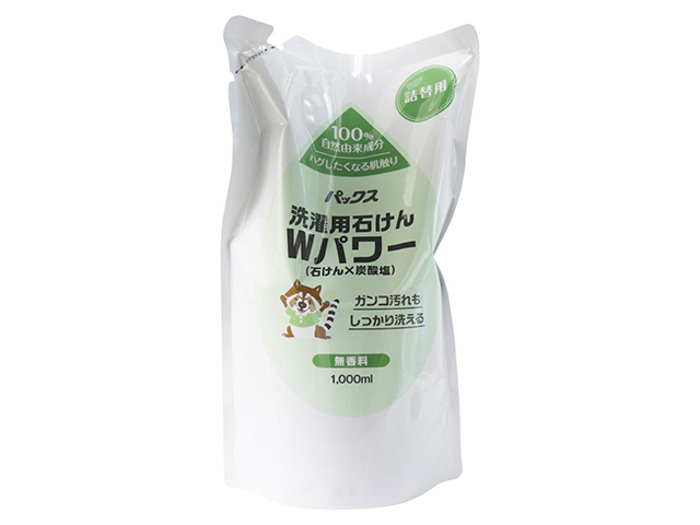 洗濯用石けん Wパワー 石けんX炭酸塩 パックス 弱アルカリ性 無香料 詰替用 1000mL X5パック