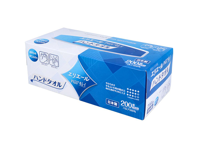 ペーパーハンドタオル 大王製紙 エリエール Plus+キレイ ソフトタイプ ボックス 2枚重ね 200組 400枚入り X20箱