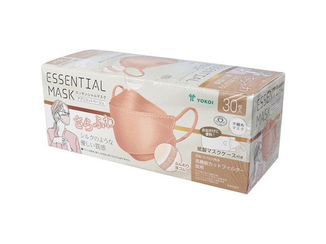 不織布マスク ヨコイ さらふわ エッセンシャルマスク アプリコットベージュ 紙製マスクケース付き 30枚入り X6箱