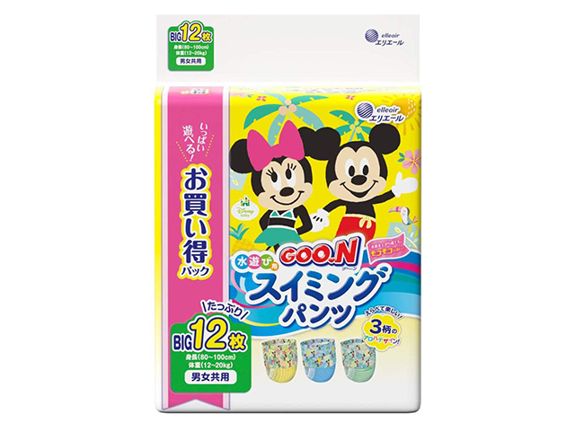 使い捨てスイミングパンツ エリエール グーン 水遊び用 ディズニーアロハデザイン 男女共用 Bigサイズ 12枚入り X4パック