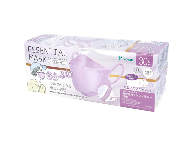 不織布マスク ヨコイ さらふわ エッセンシャルマスク ペールラベンダー 紙製マスクケース付き 30枚入り X6箱