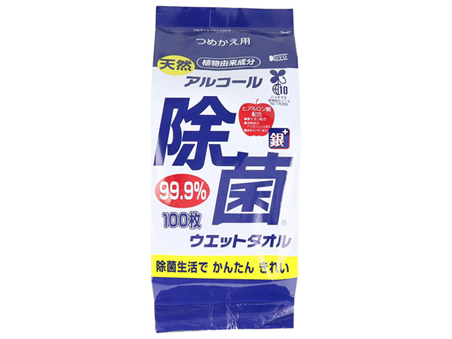 除菌ウェットティッシュ コーヨー化成 天然 アルコール除菌ウェットタオル 厚手 詰替用 100枚入り X6パック