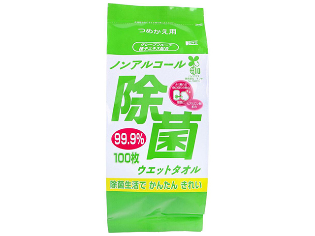 除菌ウェットティッシュ コーヨー化成 ノンアルコール除菌ウエットタオル 詰替用 100枚入り X8パック