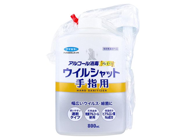手指用消毒剤 フマキラー アルコール消毒プレミアム ウイルシャット 手指用 本体 800mL X4本