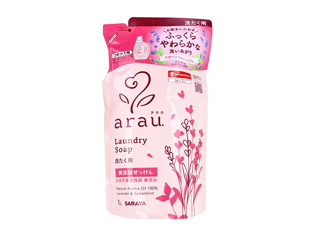 洗濯用石けん サラヤ arau. アラウ 無添加せっけん 洗たく用 天然ハーブの香り ラベンダー＆スペアミント 詰替用 1L X4パック