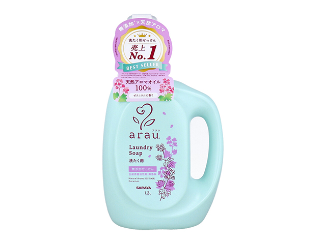 洗濯用石けん サラヤ arau. アラウ 無添加せっけん 洗たく用 天然ハーブの香り ゼラニウム 本体 1.2L X4本