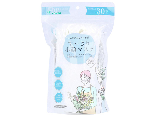 不織布マスク ヨコイ すっきり小顔マスク ピュアホワイト 紙製マスクケース付き 30枚入り X8パック