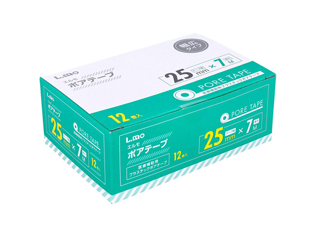 プラスチックポアテープ 日進医療器 エルモ 幅広タイプ 25mmX7m 12巻入り X4箱