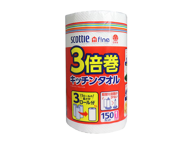 キッチンタオル 日本製紙クレシア スコッティ 3倍巻 2枚重ね150カット 1ロール入り X14パック