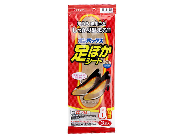 使い捨てカイロ エステー オンパックス 足ぽかシート くつ専用カイロ 8時間用 適応サイズ22-24cm ベージュ 3足入り X6パック