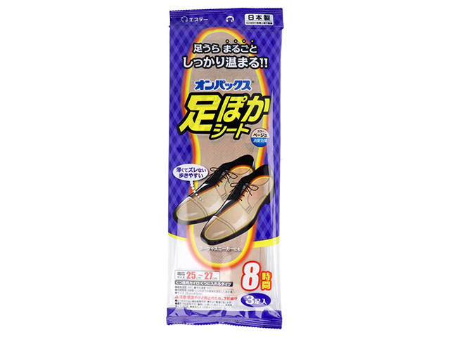 使い捨てカイロ エステー オンパックス 足ぽかシート くつ専用カイロ 8時間用 適応サイズ25-27cm ベージュ 3足入り X6パック
