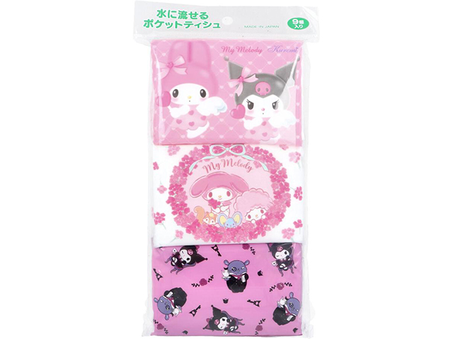 ハヤシ商事 水に流せるポケットティシュ マイメロディ＆クロミ 8組16枚 9個入り X10パック