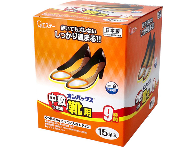 エステー オンパックス 中敷つま先 靴用 くつに入れるタイプ 白 9時間用 15足入り X3箱