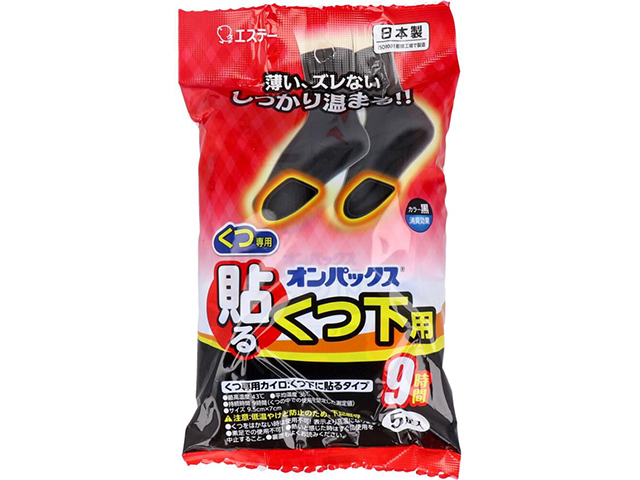 エステー 貼るオンパックス くつ下用 くつ下に貼るタイプ 黒 9時間用 5足入り X6パック