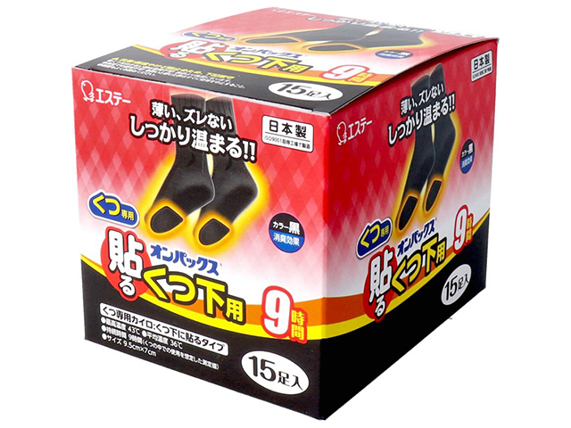 エステー 貼るオンパックス くつ下用 くつ下に貼るタイプ 黒 9時間用 15足入り X3箱