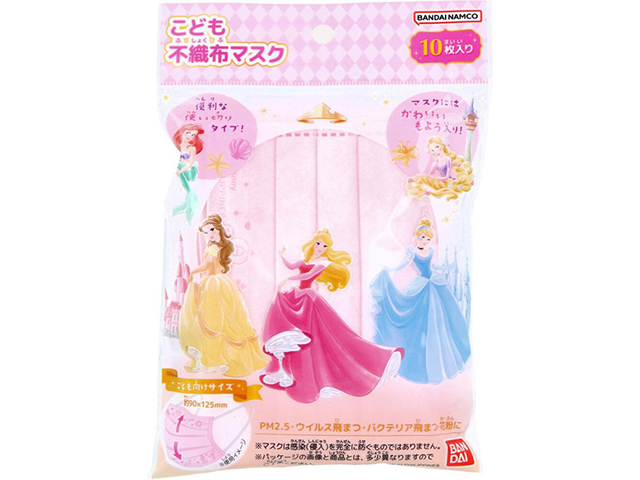 ディズニープリンセス キャラマスク 柄入り 淡いピンク こども向けサイズ 10枚入り X6パック