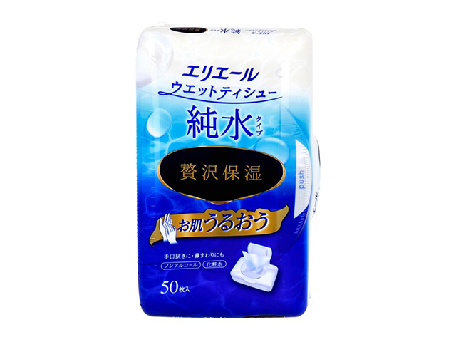ウェットティシュー エリエール 大王製紙 純水タイプ 贅沢保湿 ノンアルコール ボックス本体 50枚入り X10箱