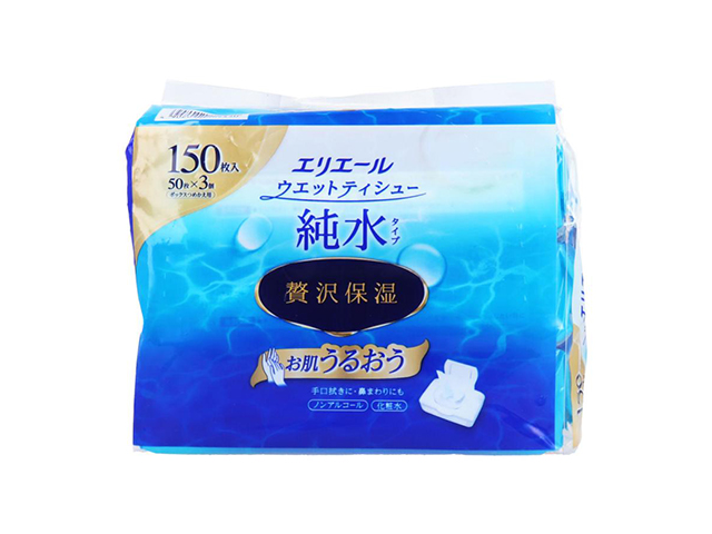 ウェットティシュー エリエール 大王製紙 純水タイプ 贅沢保湿 ノンアルコール ボックス詰替用 50枚 3個入り X6パック