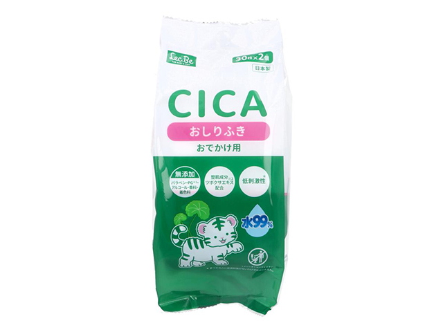 レック CICA ベビー用おしりふき 水99％ 無添加 ツボクサエキス配合 おでかけ用 30枚 2個入り X10パック