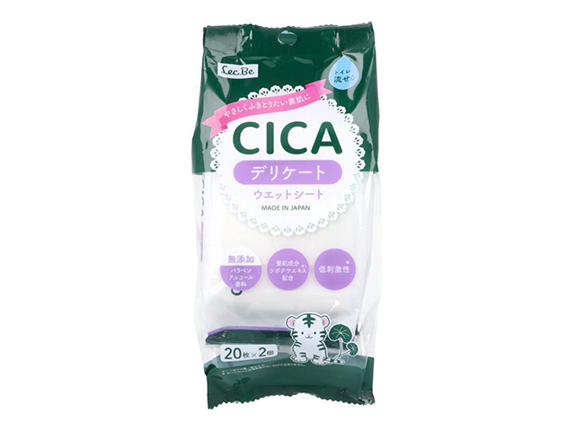 レック CICA デリケートウエットシート トイレに流せる 水99% 無添加 ツボクサエキス配合 20枚 2個入り X6パック