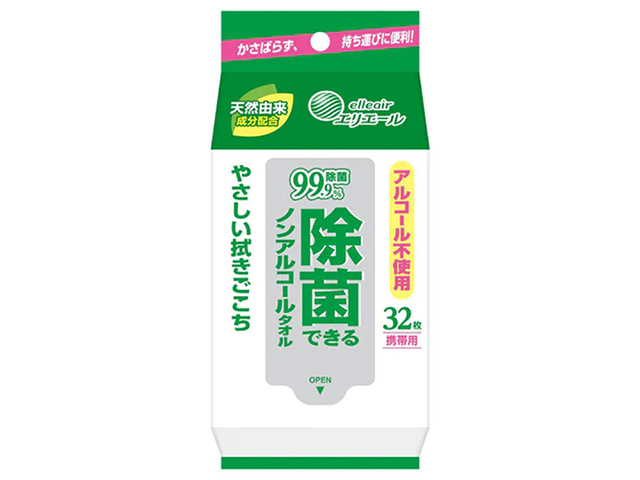 大王製紙 エリエール 除菌できるノンアルコールタオル 弱酸性 無香料 携帯用 32枚入り X14パック