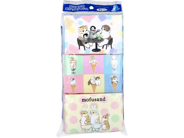 ハヤシ商事 水に流せるポケットティシュ mofusand モフサンド 8組16枚 9個入り X20パック