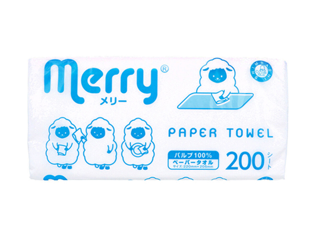 ペーパータオル 新橋製紙 merry メリー エンボス加工 パルプ100％ 200枚入り X20パック