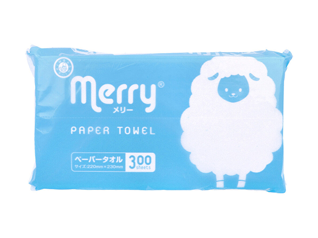 ペーパータオル 新橋製紙 merry メリー 再生紙100％ 300枚入り X15パック