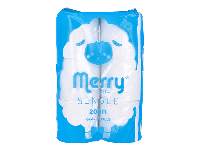 トイレットペーパー 新橋製紙 merry メリー 芯無し シングル 200m 再生紙100％ 6ロール入り X4パック