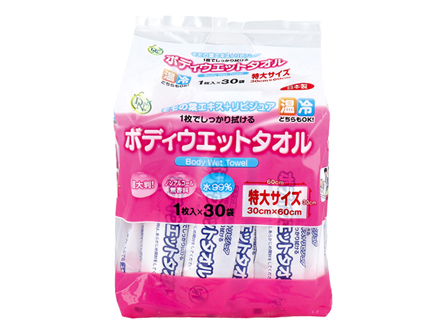 ウェットティシュー 大一紙工 日本製 ボディウエットタオル ノンアルコール 無香料 超大判 特大サイズ 1枚 30袋入り X4パック