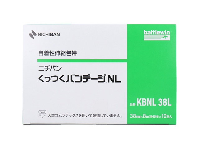 テーピングテープ ニチバン バトルウィン 自着性伸縮包帯 くっつくバンデージNL KBNL38L 38mmX8m 12巻入り