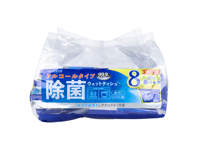 除菌ウエットティシュ iiもの本舗 清潔習慣 アルコールタイプ アルミ包装 40枚 8個入り X5パック