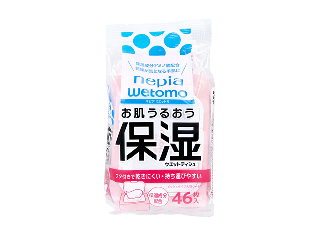 保湿ウエットティシュ ネピア wetomo ウエットモ お肌うるおう メッシュタイプ 大判シート 46枚入り X10パック
