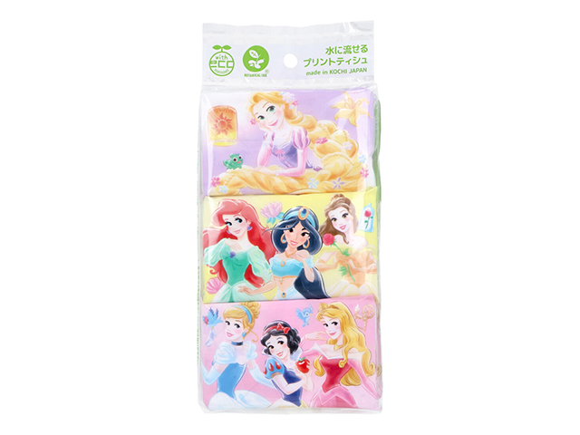 キャラクターポケットティッシュ ハヤシ商事 水に流せるプリントティシュ ディズニープリンセス 8組16枚 6個入り X15パック
