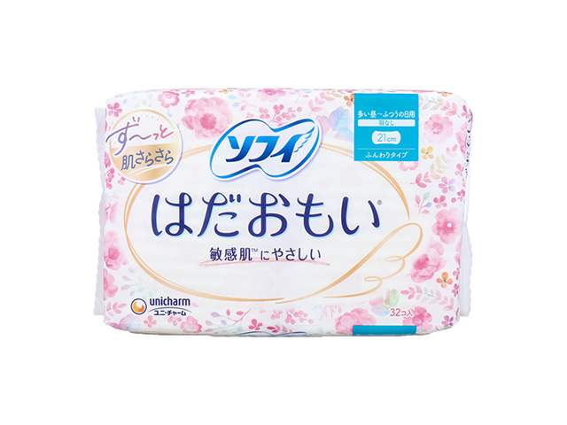 生理用ナプキン ユニ・チャーム ソフィ はだおもい ふんわりタイプ 多い昼～ふつうの日用 羽なし 21cm 32個入り X8パック